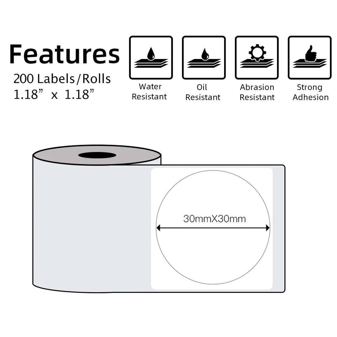 Phomemo Printer Labels 30 X 30mm Round White – 1 Roll (200 labels/per roll) - XY3030