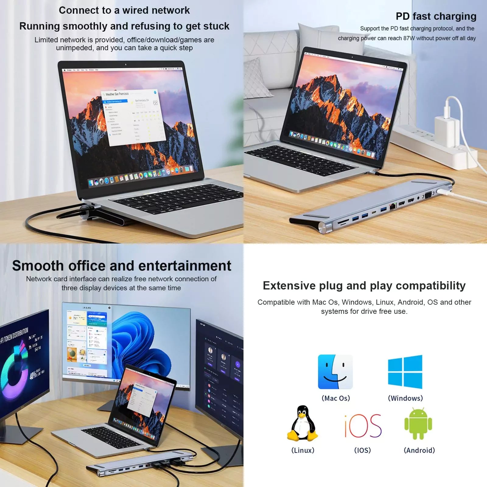 12-in-1 USB-C Multifunctional Docking Station Hub Adapter - BYL-2003U2