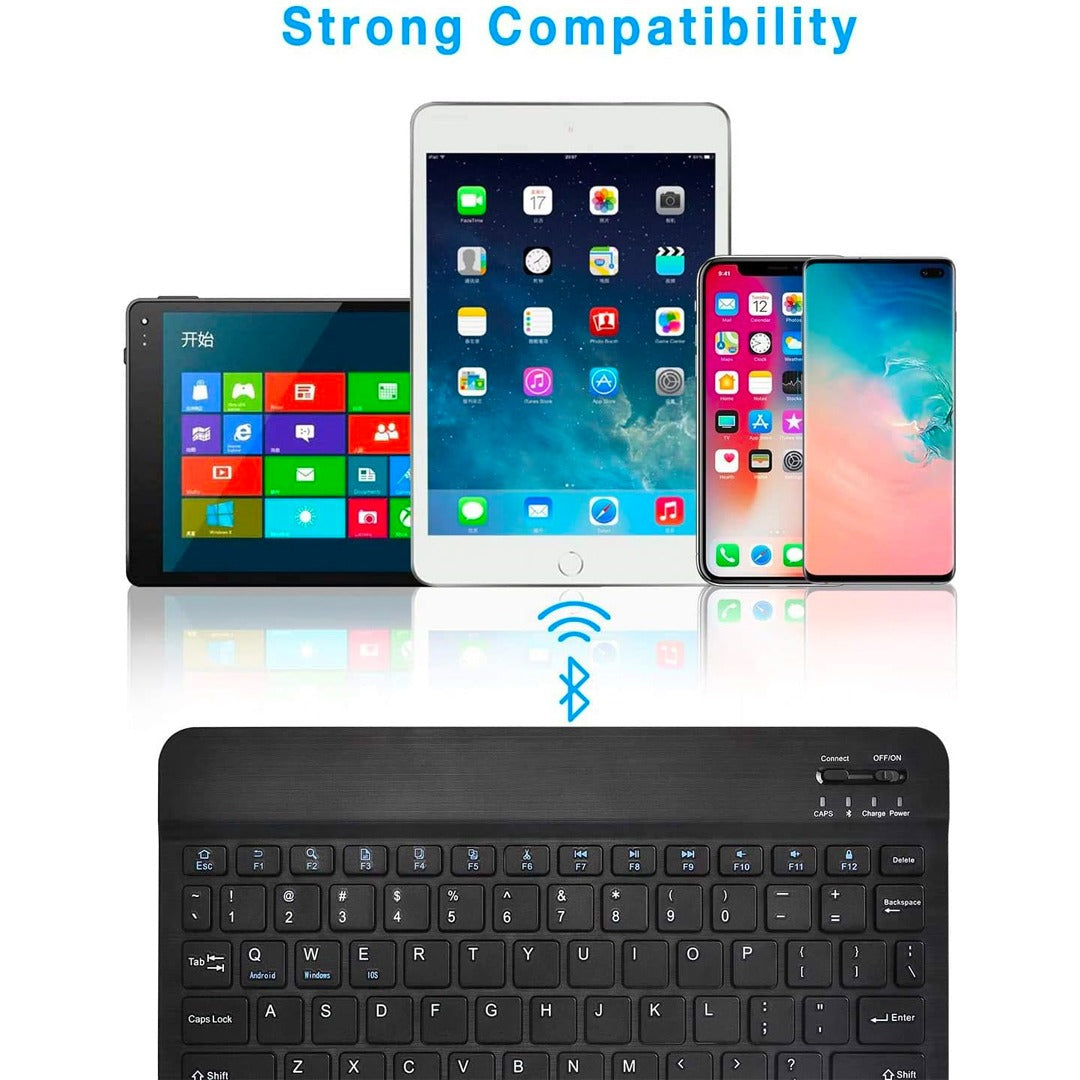 BK-100 Mini Bluetooth Keyboard – Wireless Rechargeable Keyboard for iOS, Android, Mac OS, and Windows – For Mobile, Tablet & TV -(English/Arabic)