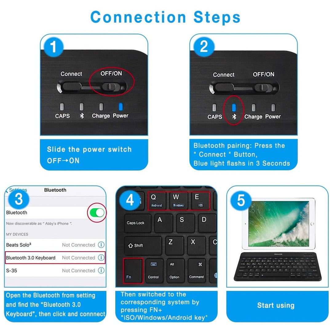 BK-100 Mini Bluetooth Keyboard – Wireless Rechargeable Keyboard for iOS, Android, Mac OS, and Windows – For Mobile, Tablet & TV -(English/Arabic)