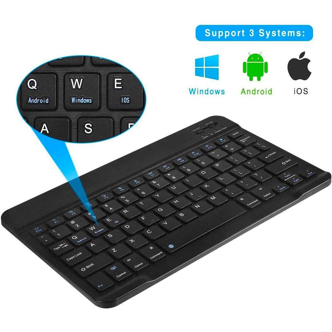 BK-100 Mini Bluetooth Keyboard – Wireless Rechargeable Keyboard for iOS, Android, Mac OS, and Windows – For Mobile, Tablet & TV -(English/Arabic)