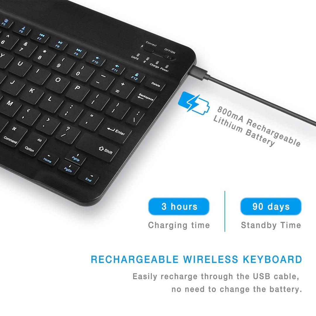 BK-100 Mini Bluetooth Keyboard – Wireless Rechargeable Keyboard for iOS, Android, Mac OS, and Windows – For Mobile, Tablet & TV -(English/Arabic)