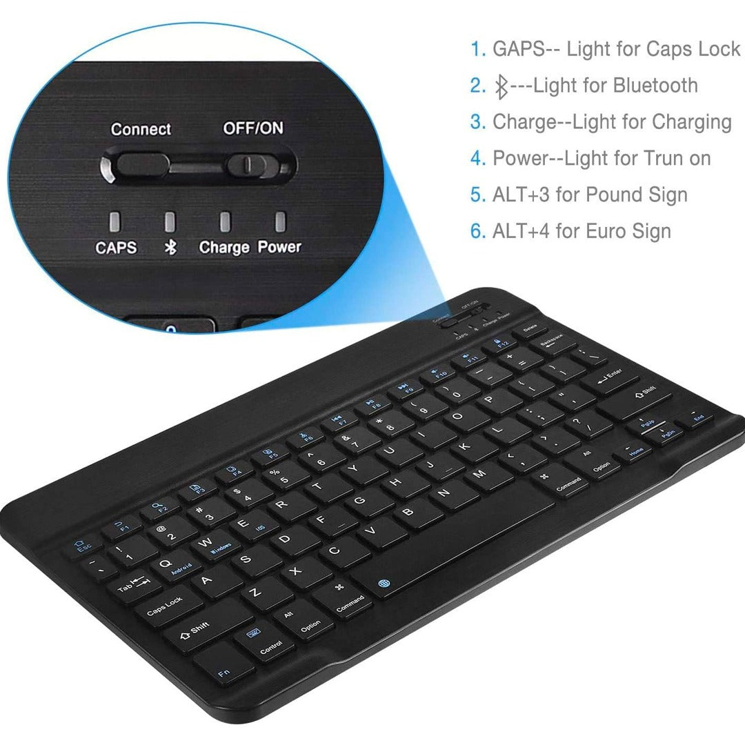 BK-100 Mini Bluetooth Keyboard – Wireless Rechargeable Keyboard for iOS, Android, Mac OS, and Windows – For Mobile, Tablet & TV -(English/Arabic)