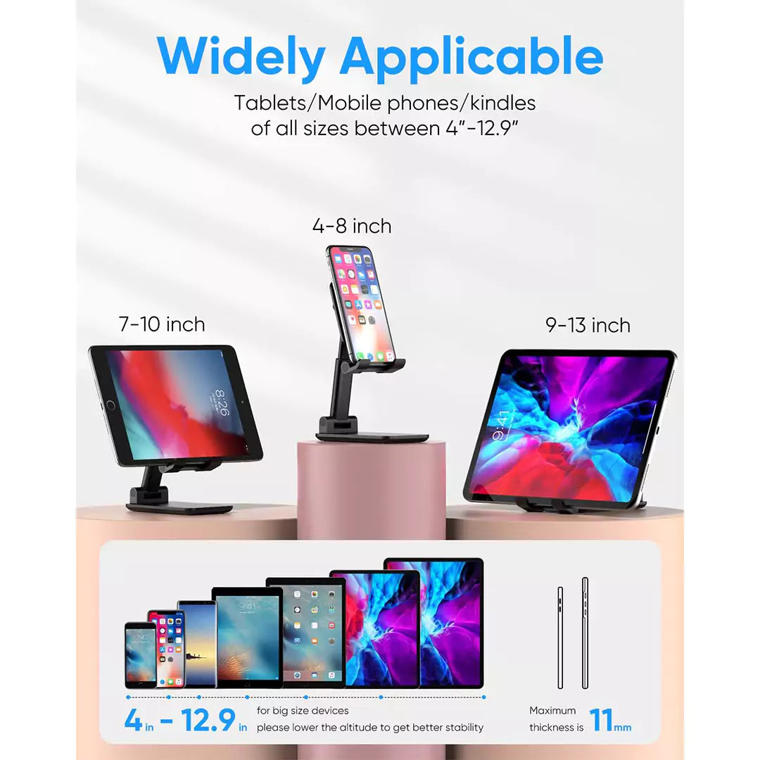 Adjustable Foldable Cell Phone & Tablet Stand – Height & Angle Adjustable/ Black