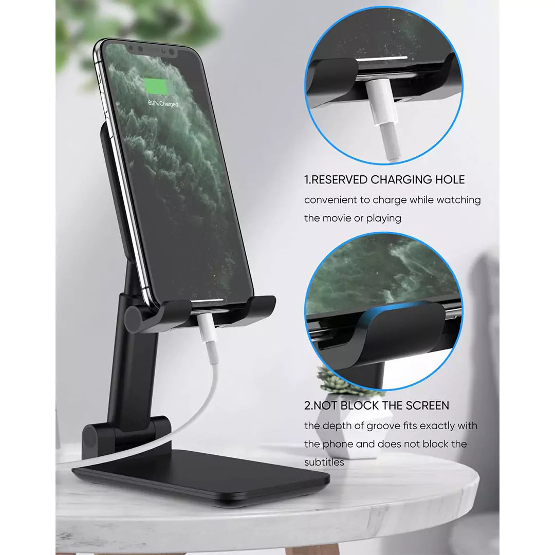 Adjustable Foldable Cell Phone & Tablet Stand – Height & Angle Adjustable/ Black