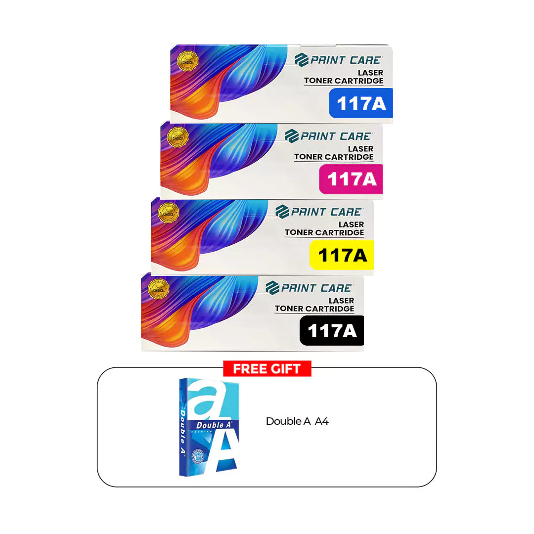 Print Care 117A LaserJet Toner Cartridge Full Set + Free Double A A4 1 Pack