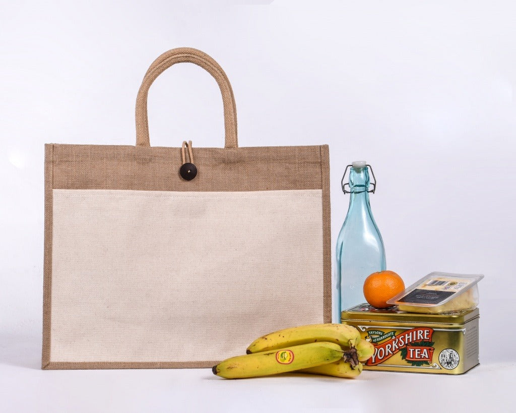 حقيبة كبيرة من الجوت بجيب كبير من الجوت - 34 سم × 43.5 سم