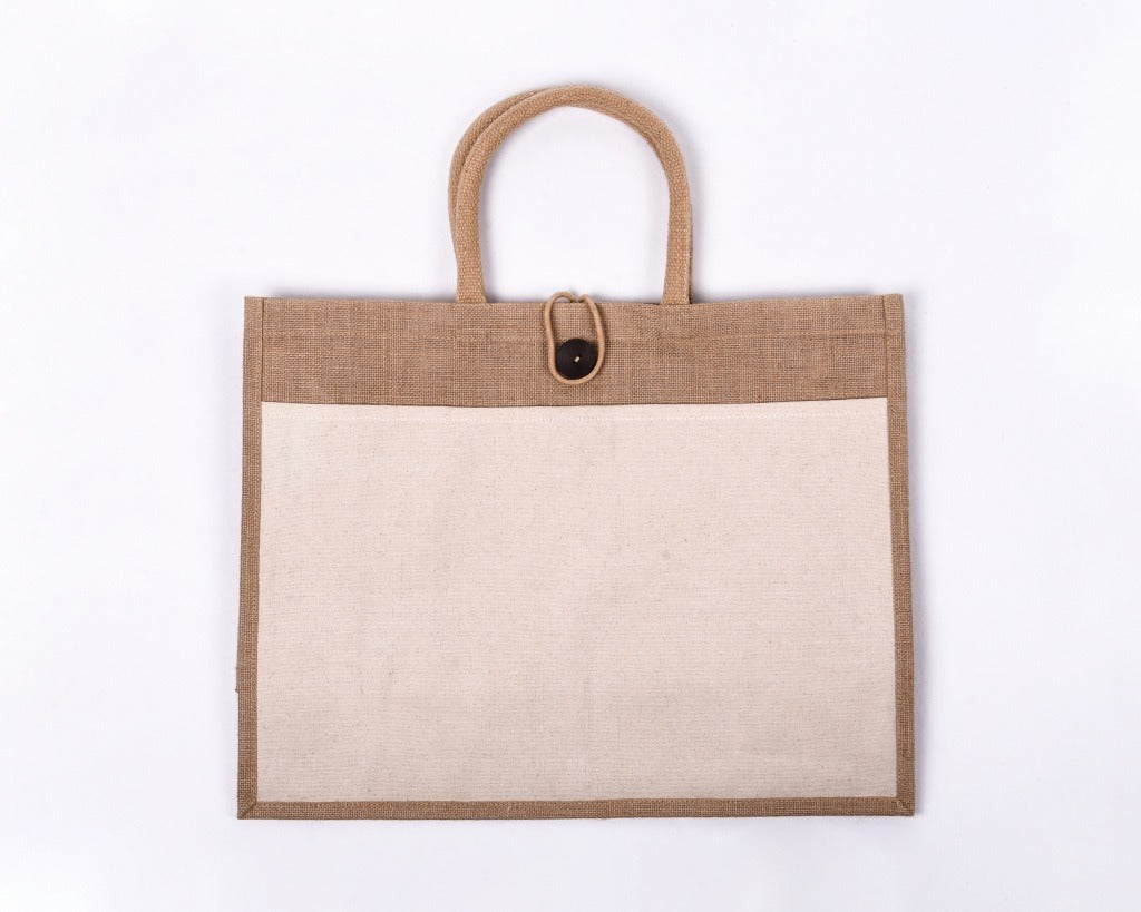 حقيبة كبيرة من الجوت بجيب كبير من الجوت - 34 سم × 43.5 سم