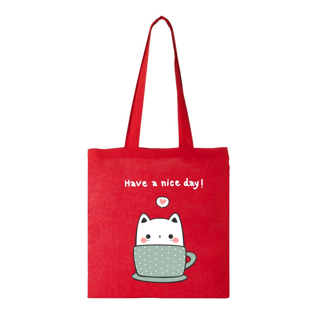 حقيبة حمل أفقية قطنية سادة - 42 سم × 37 سم/ أحمر/ الطباعة غير متضمنة