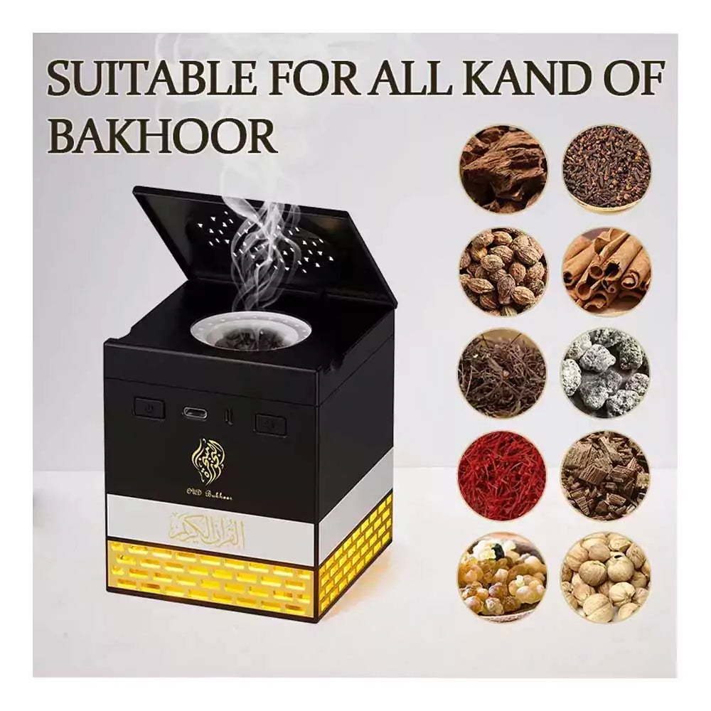 Rechargeable Multi-LED Light Bakhoor Oud Burner with Full Quran Bluetooth Speaker – Remote & App Control