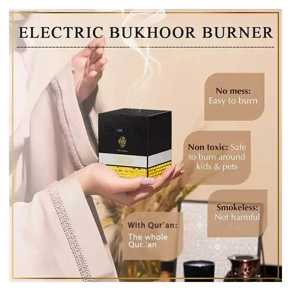 Rechargeable Multi-LED Light Bakhoor Oud Burner with Full Quran Bluetooth Speaker – Remote & App Control