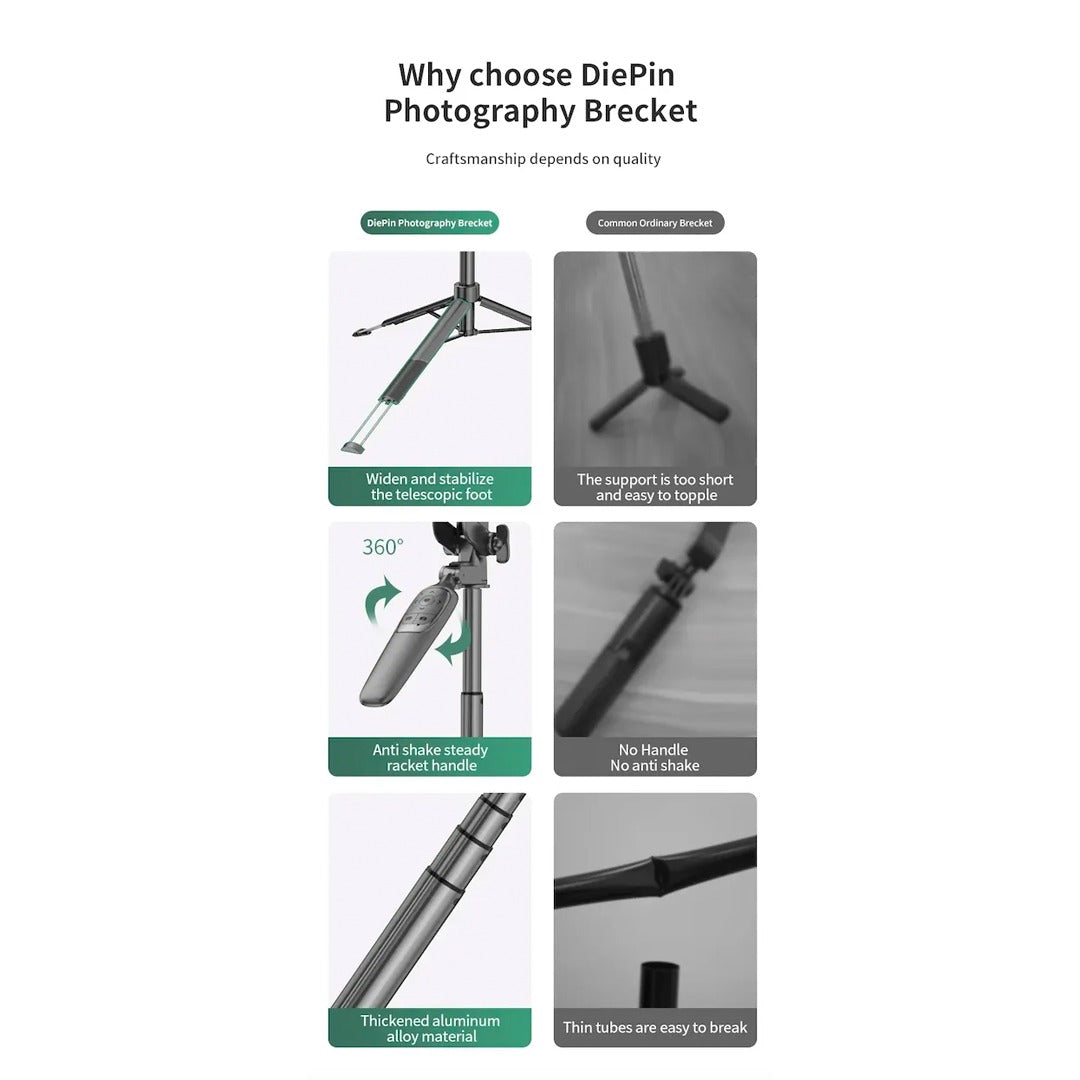 Adyss A66 Tripod Mini 3-in-1 Selfie Stick with Wireless Remote and Tripod Stand