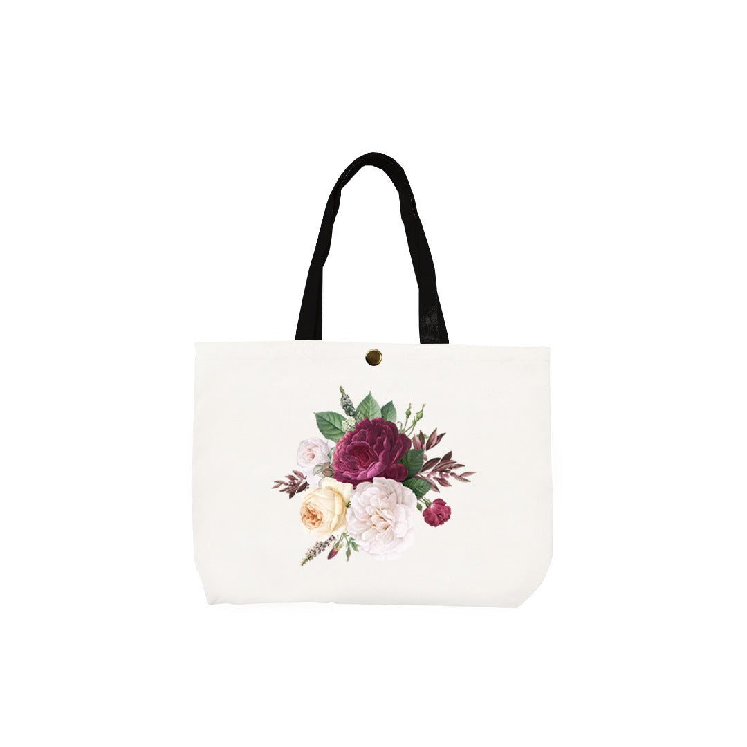 Plain Cotton Tote Bag with Button Closure and Colorful Handles – 8.5 in x 10.5 in/ Available in Multi-Color Handles/ Printing not Included