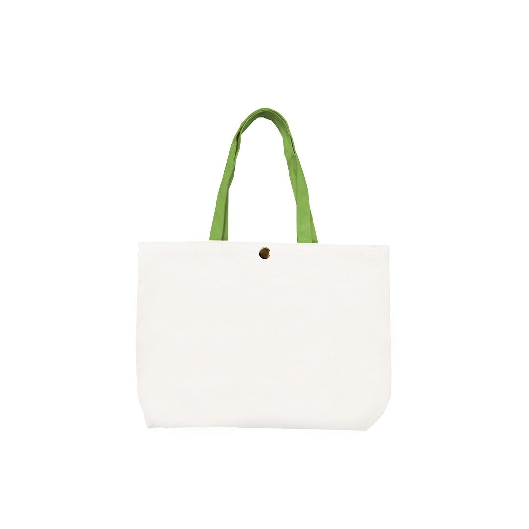 Plain Cotton Tote Bag with Button Closure and Colorful Handles – 8.5 in x 10.5 in/ Available in Multi-Color Handles/ Printing not Included