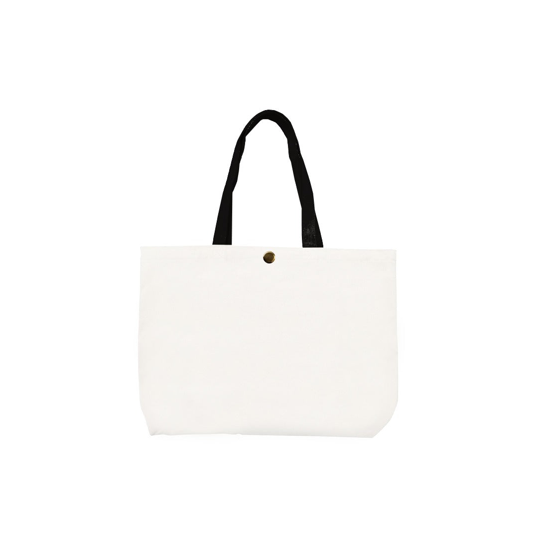 Plain Cotton Tote Bag with Button Closure and Colorful Handles – 8.5 in x 10.5 in/ Available in Multi-Color Handles/ Printing not Included