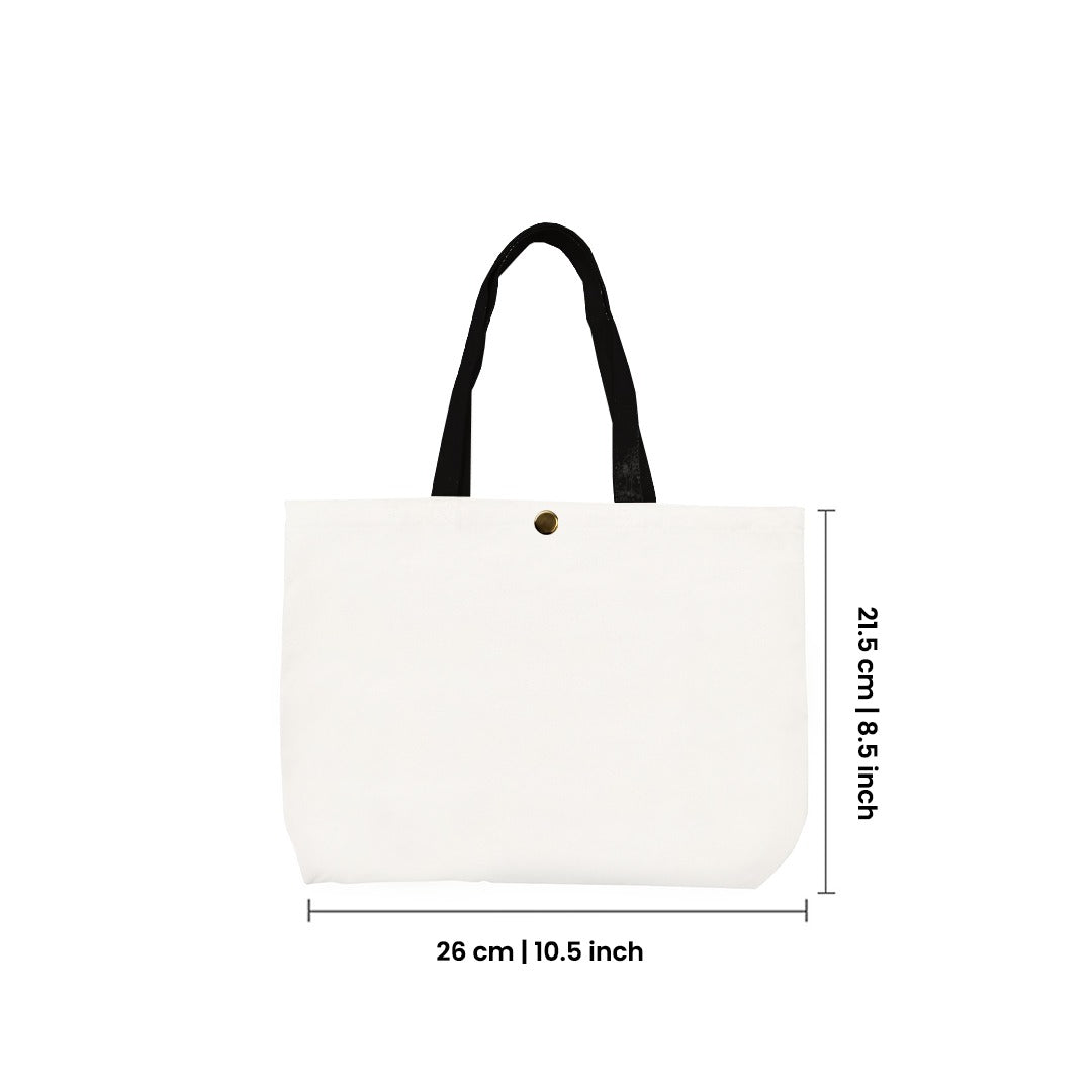 Plain Cotton Tote Bag with Button Closure and Colorful Handles – 8.5 in x 10.5 in/ Available in Multi-Color Handles/ Printing not Included