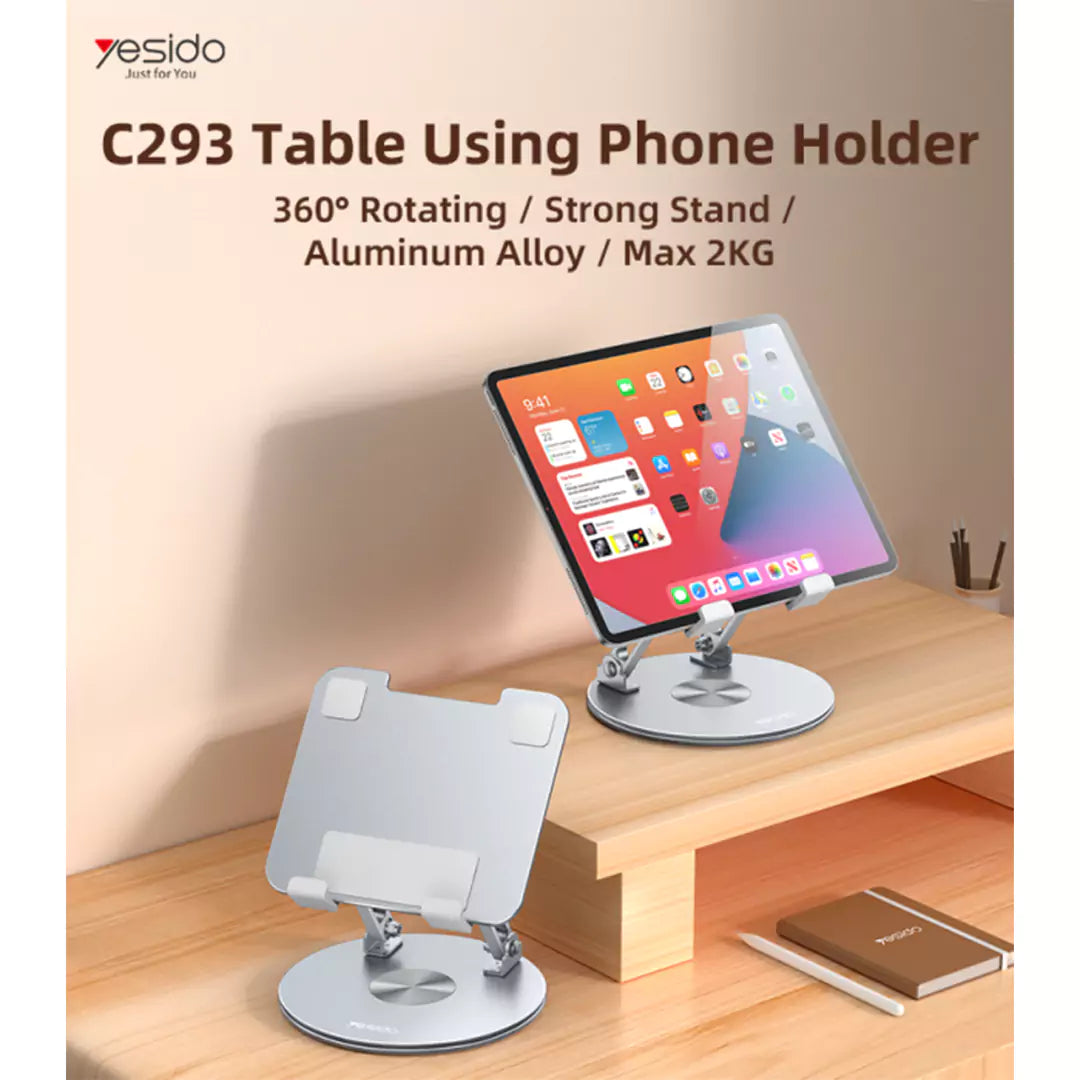 Yesido C293 Aluminum Alloy 360° Rotating Laptop/Tablet Stand – Foldable & Heat Dissipating Design