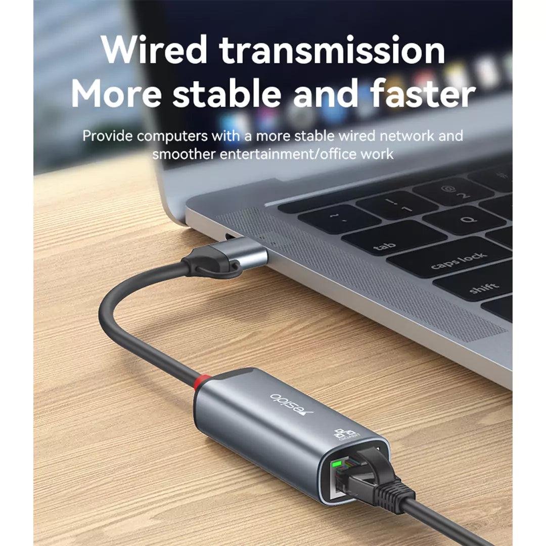 Yesido HB26 Dual-Port Network Adapter - Type-C & USB 3.0 to Gigabit Ethernet Converter