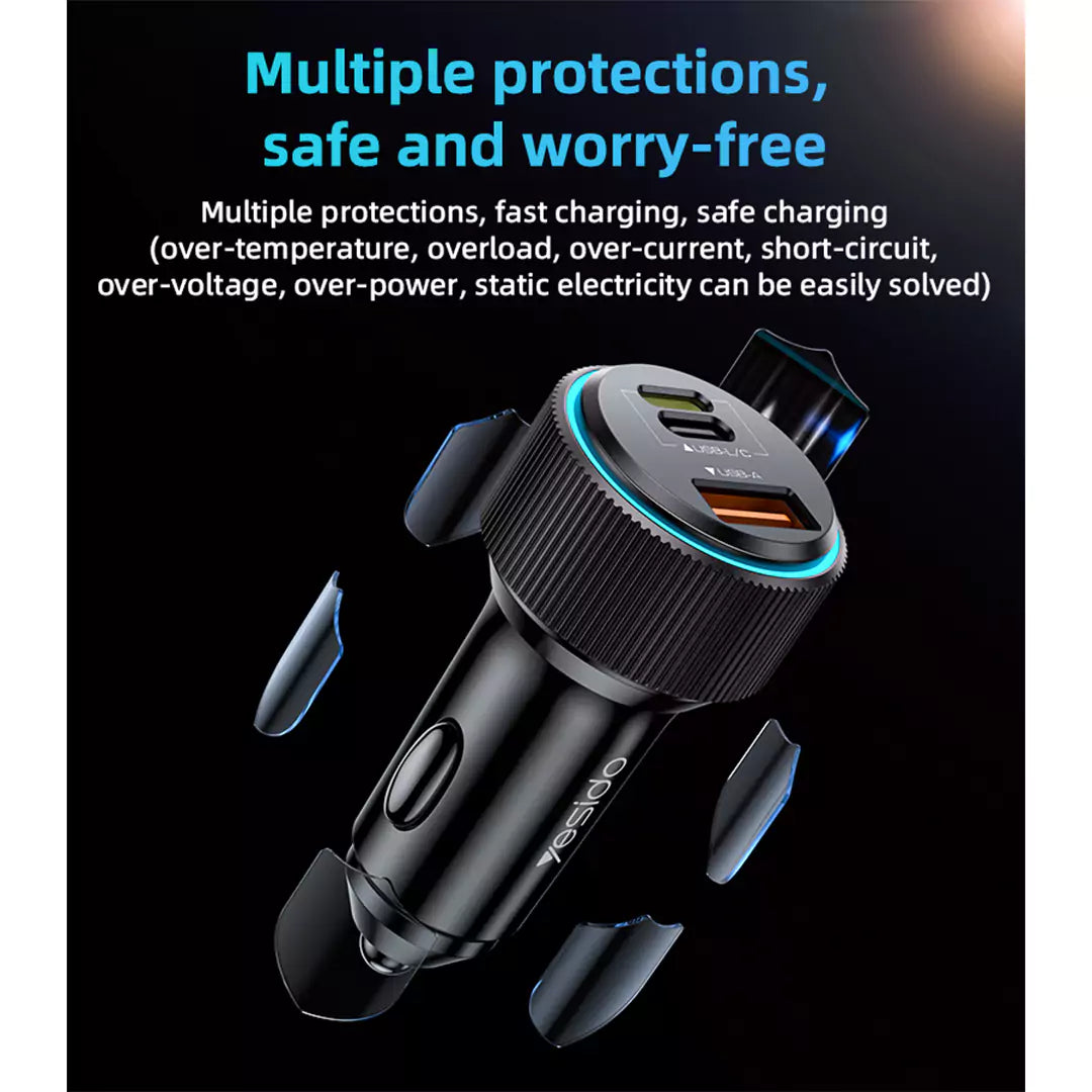 Yesido Y60 38W Car Charger - Built-in Type-C Cable