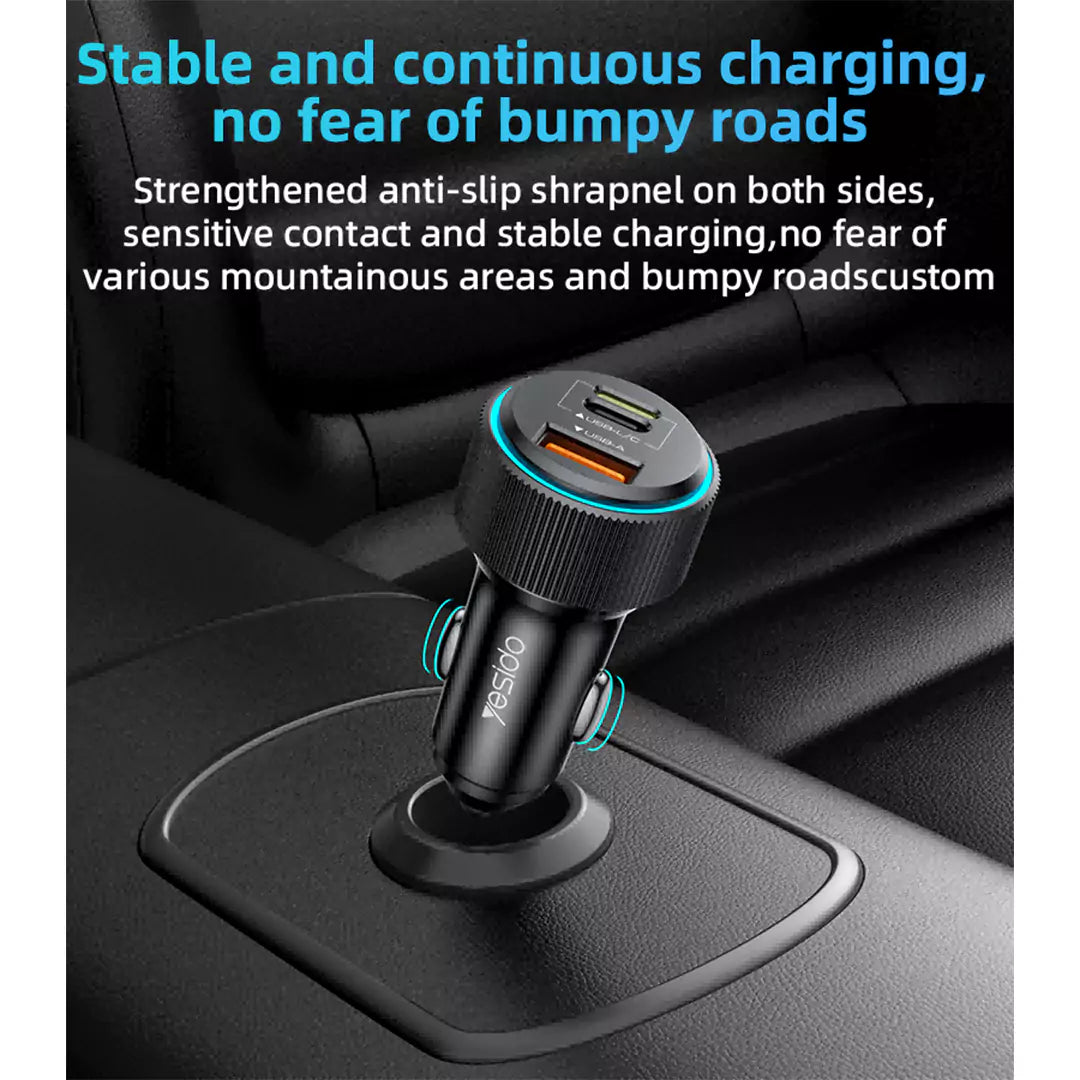 Yesido Y60 38W Car Charger - Built-in Type-C Cable