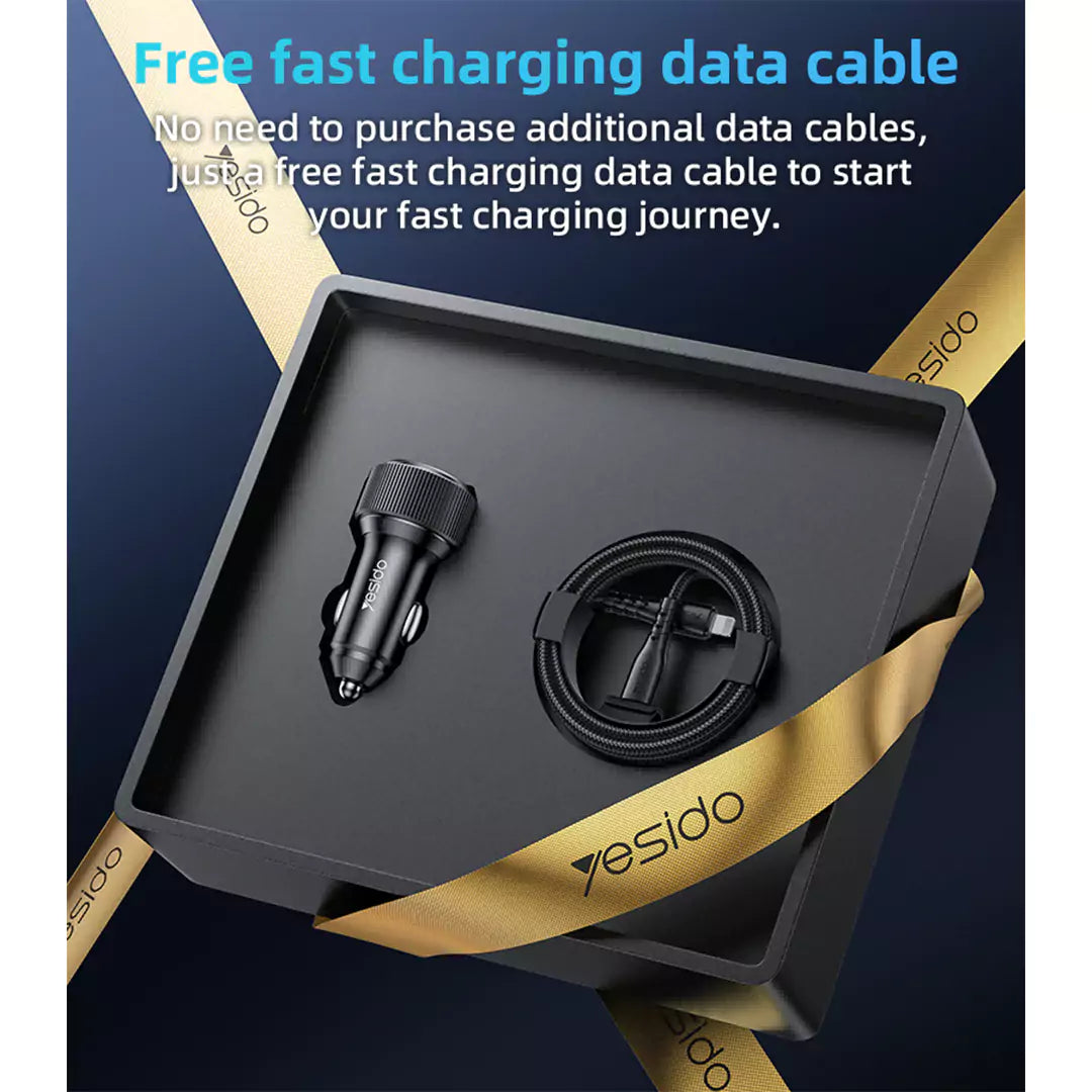 Yesido Y60 38W Car Charger - Built-in Type-C Cable