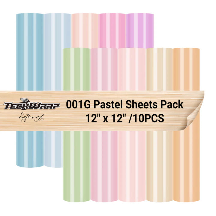 TeckWrap (001G Series) Pastel Adhesive Vinyl Sheets Pack – 10 Colors / 30.5cm x 30.5cm