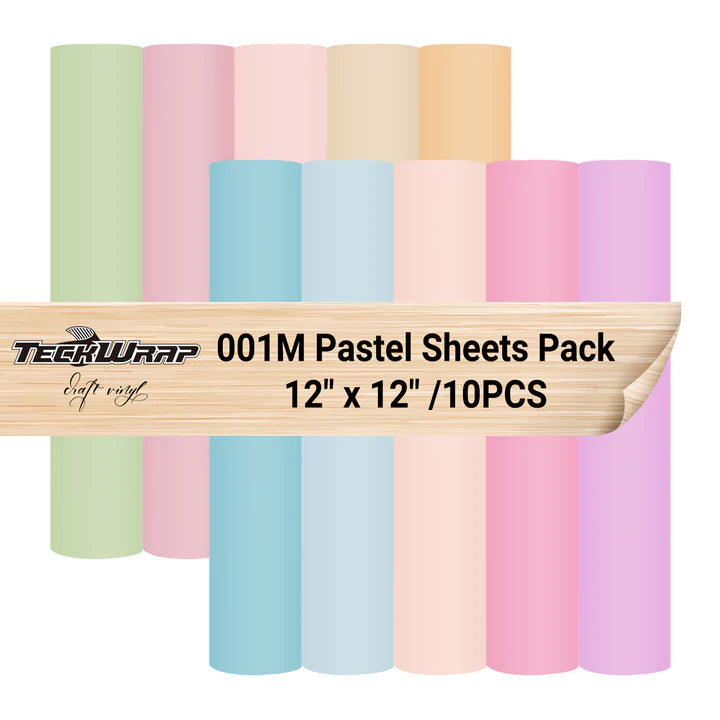 TeckWrap (001M Series) Pastel Adhesive Vinyl Sheets Pack – 10 Colors / 30.5cm x 30.5cm