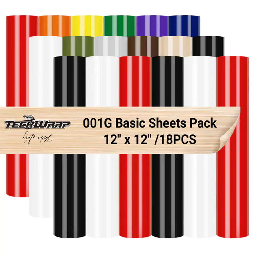 TeckWrap (001G Series) Basic Color Adhesive Vinyl Sheets Pack – 18 PCS / 30.5cm x 30.5cm