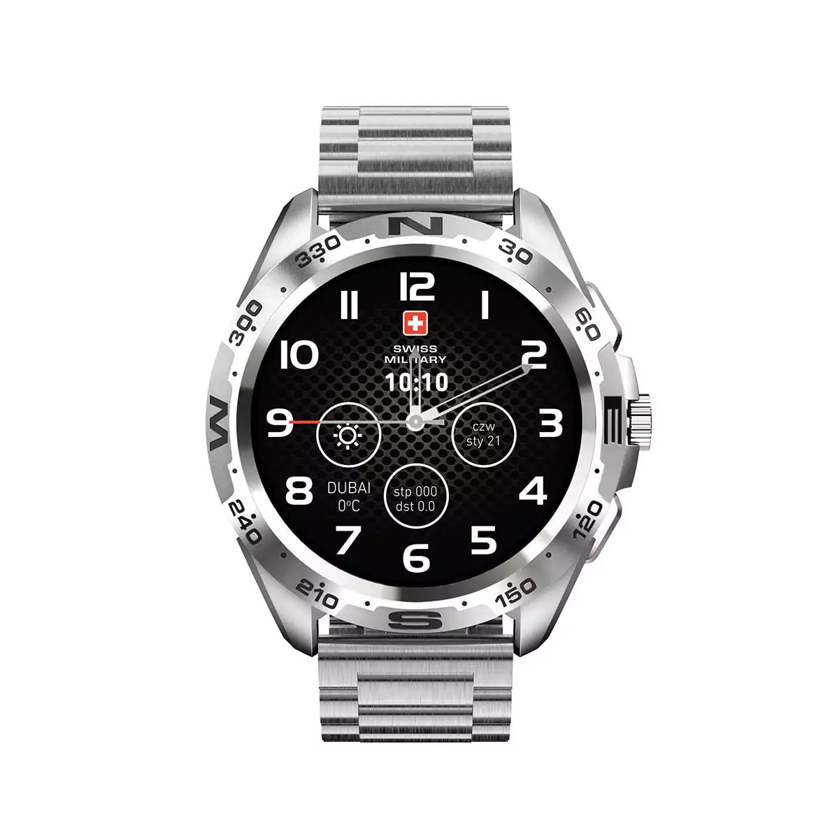 Swiss Military Dom 1 Silver Smart Watch with Silver Silicon Strap