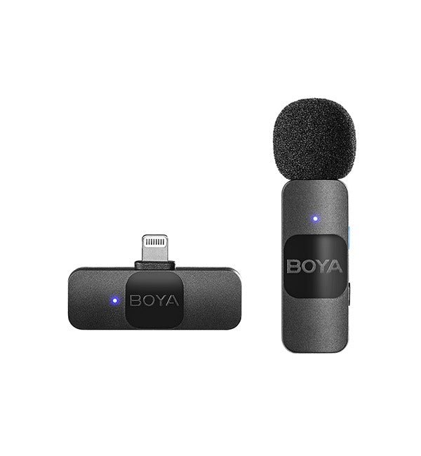 BOYA أصغر ميكروفون لاسلكي 2.4 جيجا هرتز مع موصل Lightning لجهاز iOS (1TX+1RX) – أسود 