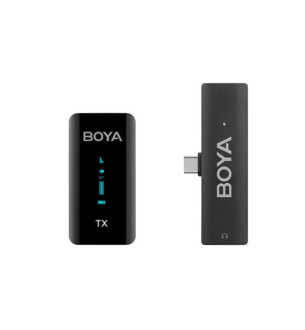 BOYA ميكروفون لاسلكي 2.4 جيجا هرتز للأجهزة المحمولة (1 جهاز إرسال + 1 جهاز استقبال بمقبس Type-C) – أسود 