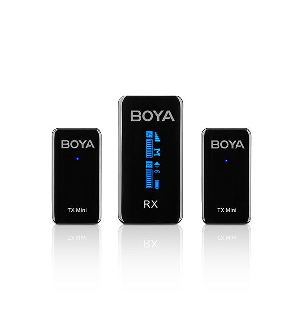 BOYA أصغر ميكروفون لاسلكي 2.4 جيجا هرتز (2 جهاز إرسال + 1 جهاز استقبال) – أسود 