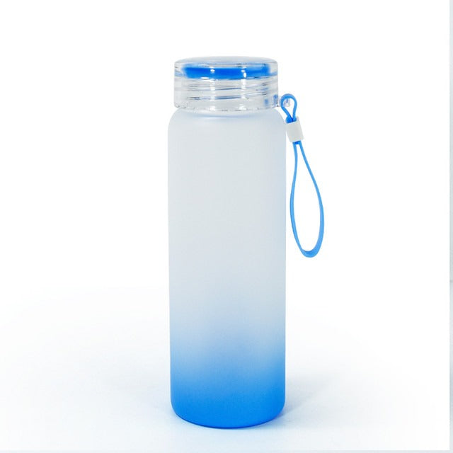 Frosted Gradient Color Matte Glass Water Bottle &#8211; 500ml/ Blue/ Sublimation Blank