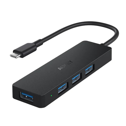 موزع USB-C فائق النحافة من Aukey مع 4 منافذ بيانات USB 3.0 - أسود 