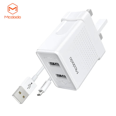 Mcdodo CH-572 Dual USB Charger (UK) + Type-C Cable / Travel Set