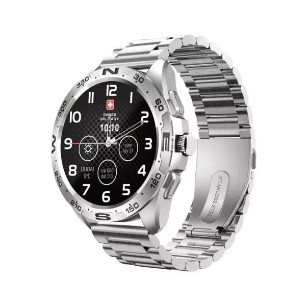 Swiss Military Dom 1 Silver Smart Watch with Silver Silicon Strap