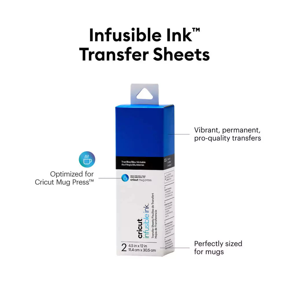 أوراق نقل Cricut Infusible Ink™ - 11.4 × 30.5 سم/ أزرق حقيقي/ ورقتان