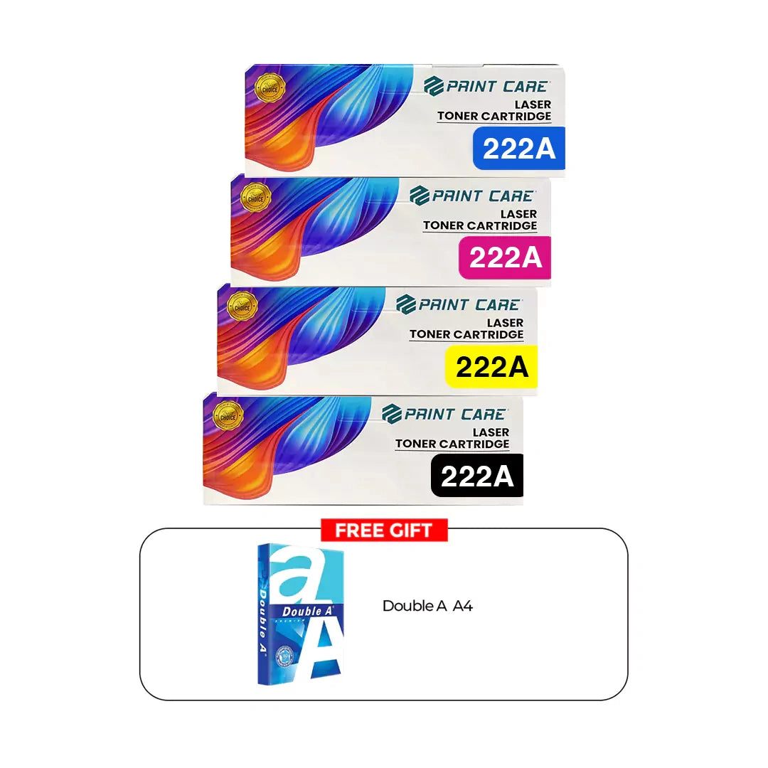 Print Care 222A LaserJet Toner Cartridge Full Set + Free Double A A4 1 Pack