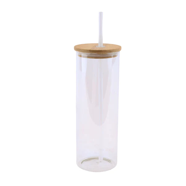 Sublimation Tumbler with Clear Glass and Bamboo Lid &#8211; 500ml