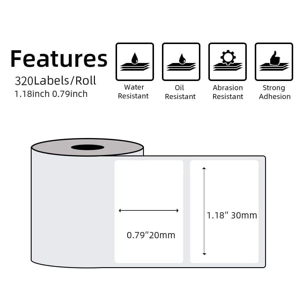 Phomemo Printer Labels 30 X 20mm Square White – 1 Roll (320 labels/per roll) - XP3020