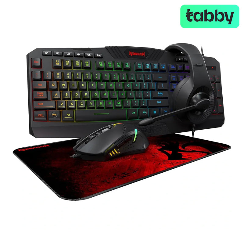 مجموعة Redragon Gaming Essantials المكونة من لوحة مفاتيح/ماوس/سماعة رأس/لوحة ماوس 4 في 1