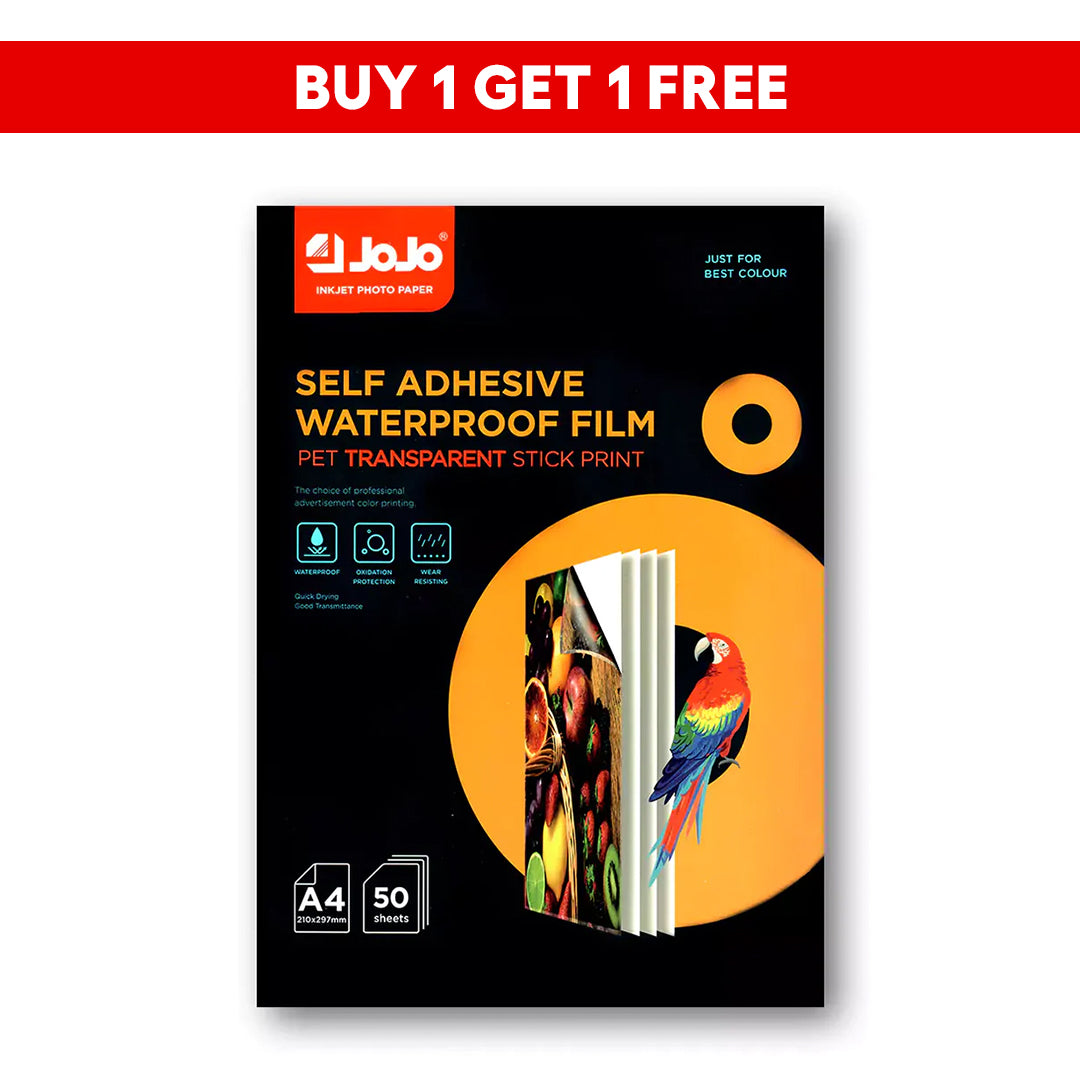 JoJo Self Adhesive Transparent Film - A4 / 50 Sheets / Waterproof Inkjet Printing / JT-3002