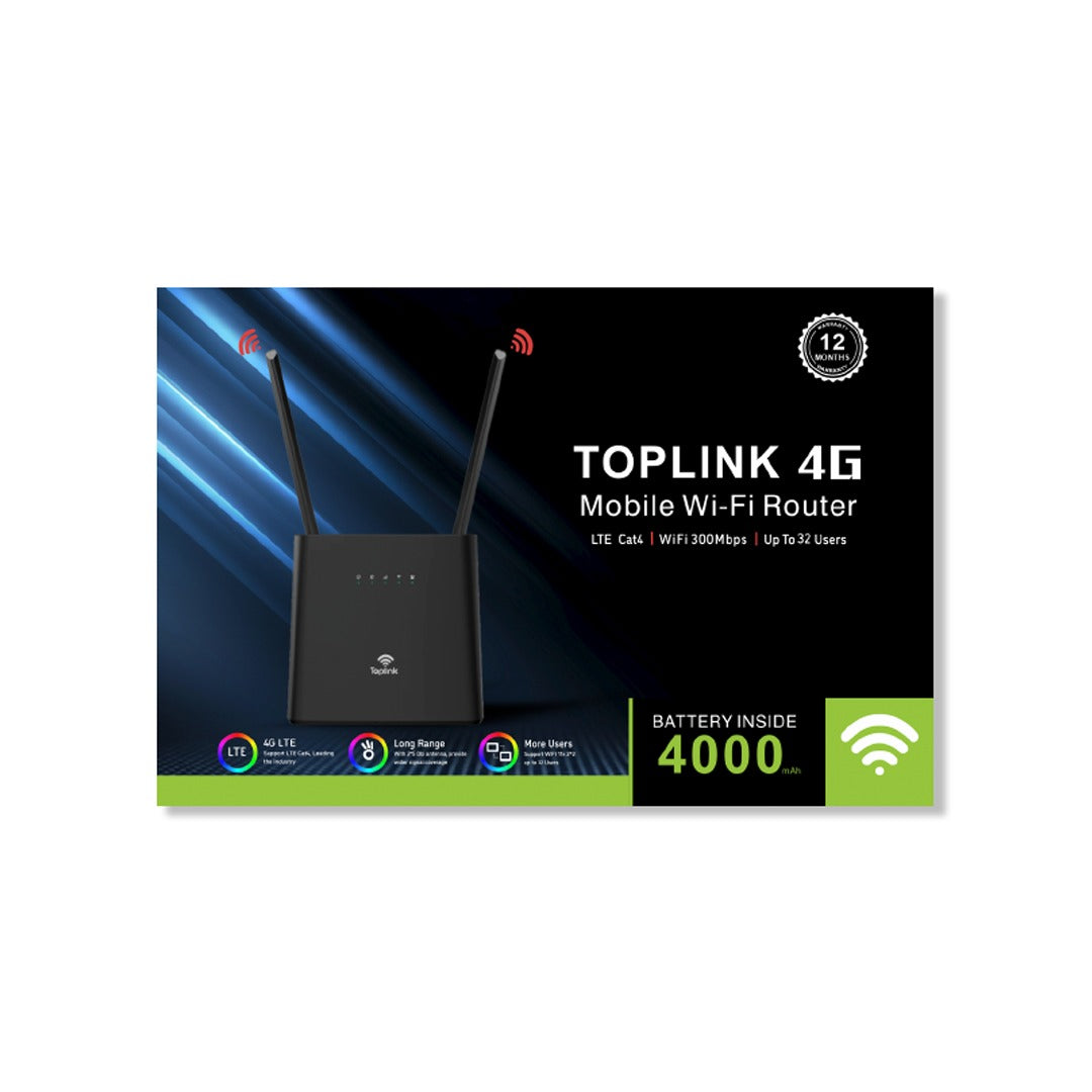 TopLink HW303 4G Mobile Wi-Fi Router &#8211; LTE Cat4 / Wi-Fi 300 Mbps / Up to 32 Users / 4000mAh Battery