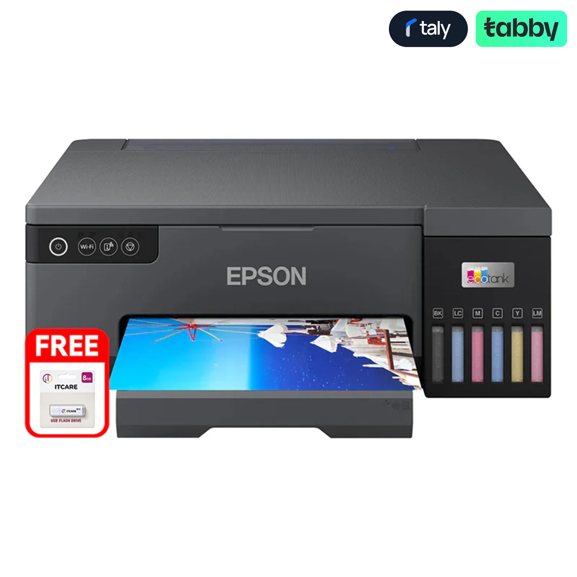 طابعة نفث الحبر الملونة Epson EcoTank L8050 مقاس A4 بـ 6 ألوان + محرك أقراص فلاش ITCARE سعة 8 جيجابايت مجانًا