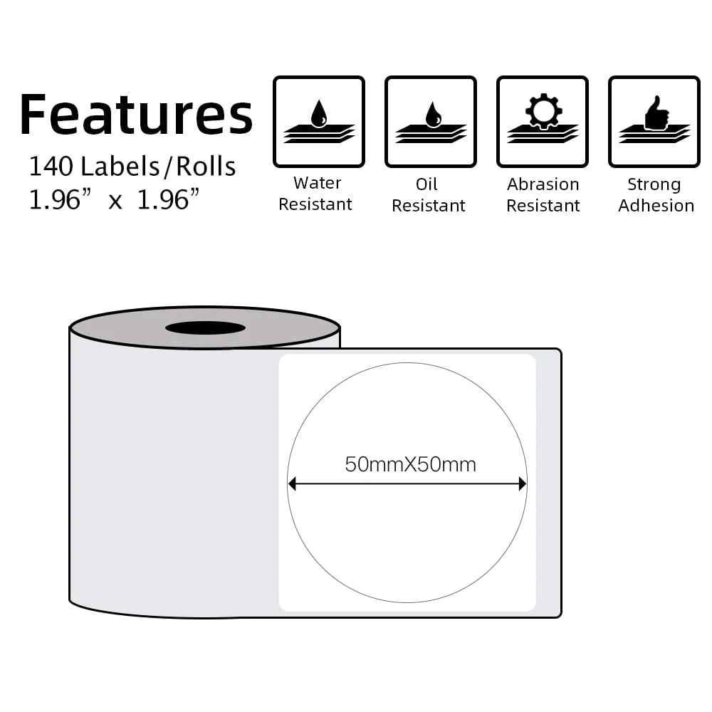 Phomemo Printer Labels 50 X 50mm Round White – 1 Roll (140 labels/per roll) - XY5050