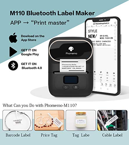 PHOMEMO M110 Portable Thermal Label Printer, Bluetooth Label Maker Machine