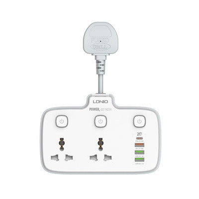 Ldnio SC2413 Power Strip USB Socket 2 Way USB-A USB-C White | IT Care Kuwait