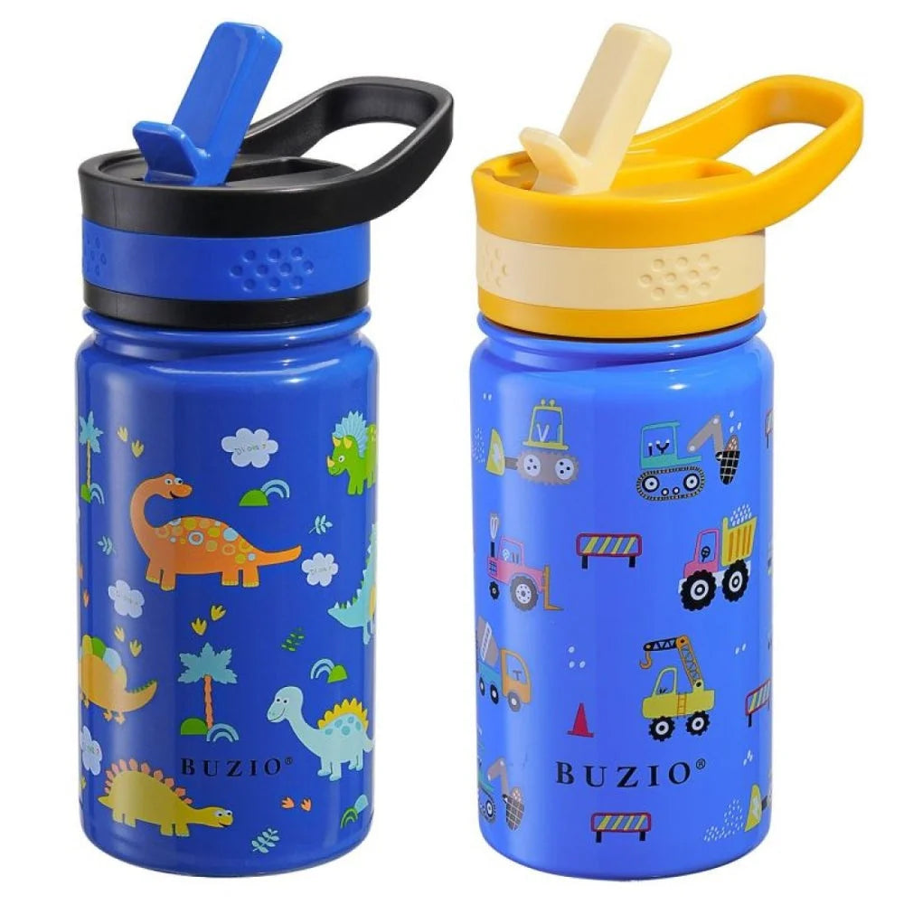 Buzio Kids Insulated Water Bottle with Straw Lid 2 Pack 500ml - Cars and Dinosaur | IT Care Kuwait