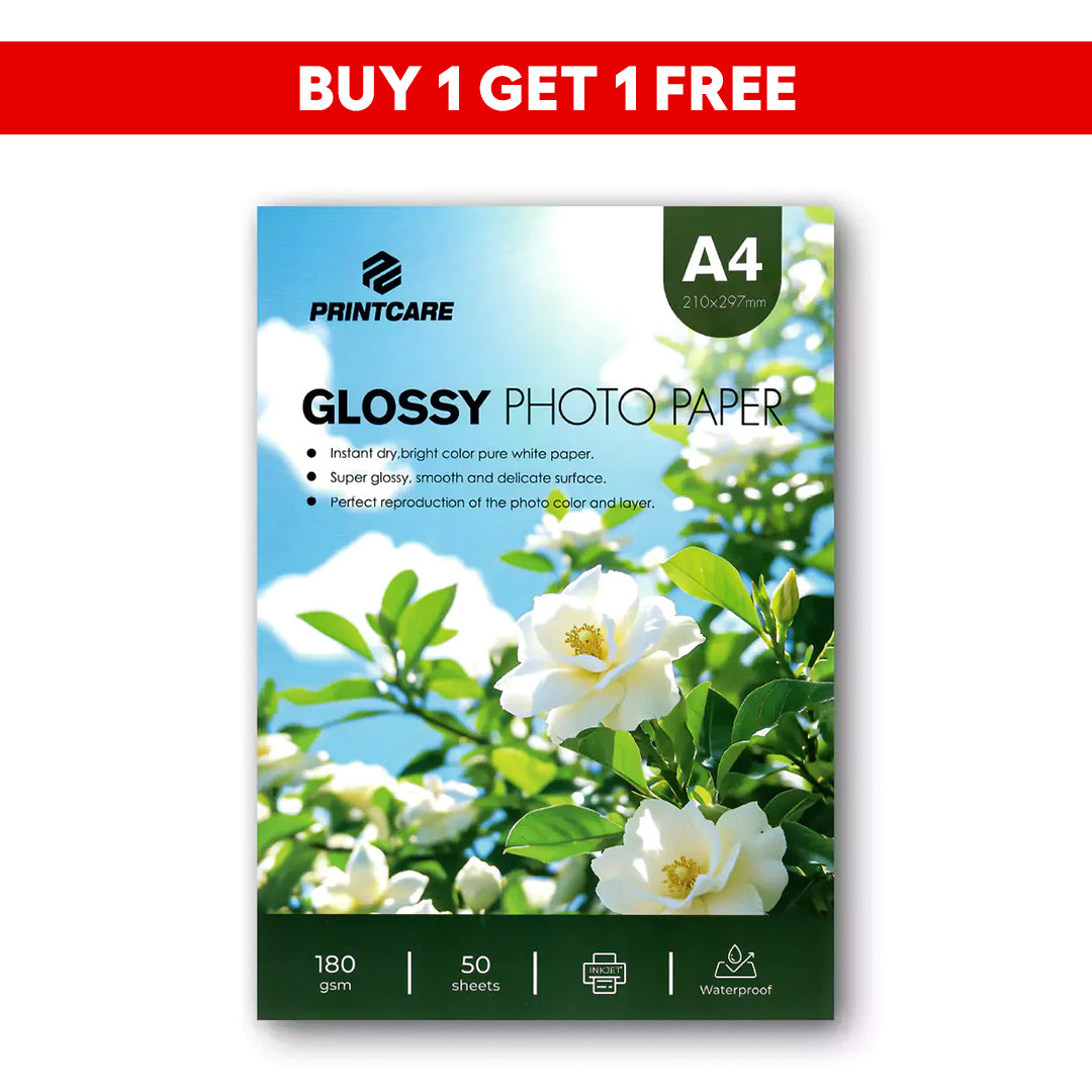 Print Care Glossy Photo Paper - A4 / 180GSM / 50 Sheets / Waterproof Inkjet Printing