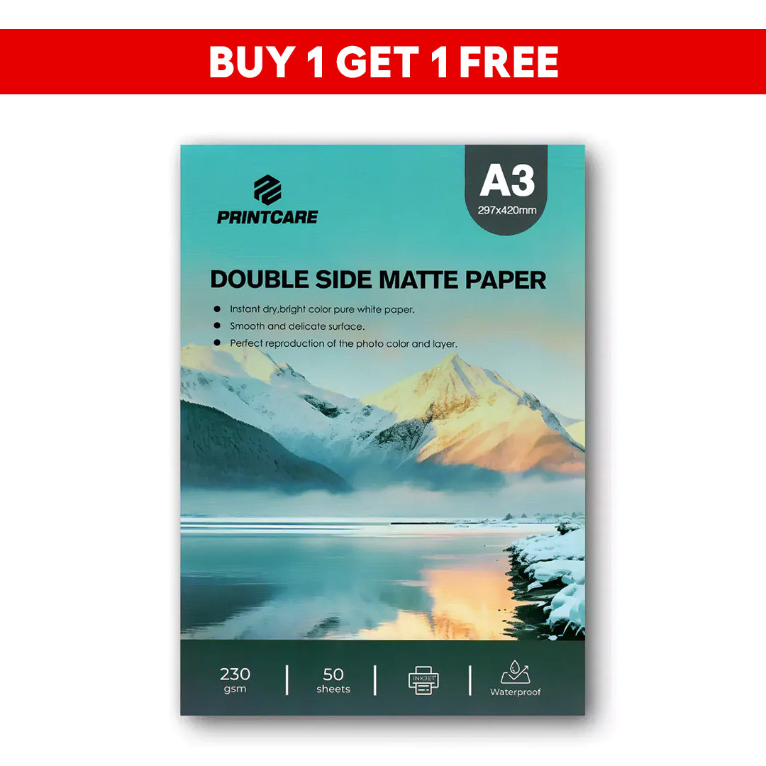 Print Care Double-Side Matte Paper - A3 / 230GSM / 50 Sheets / Waterproof Inkjet Printing